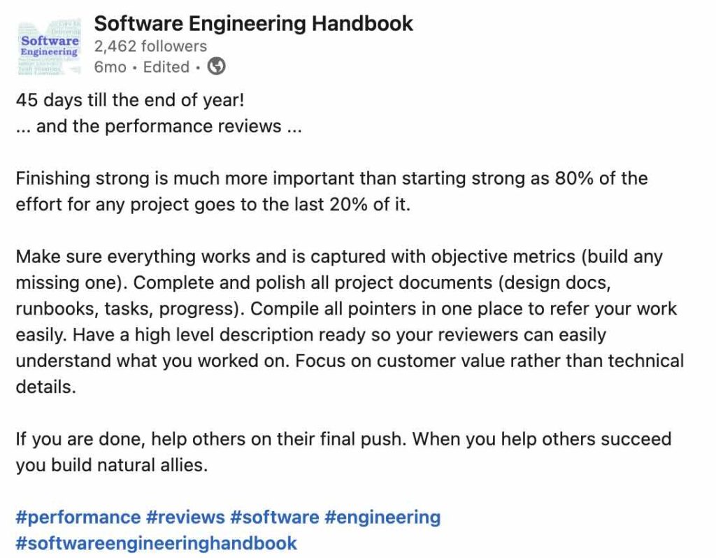 Linkedin Post Software Engineering Handbook